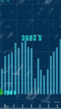 İkili kodlama ve finansal veri işleme animasyonu. Küresel bağlantılar, dijital arayüz, hesaplama ve veri işleme kavramı dijital olarak oluşturulmuş video.