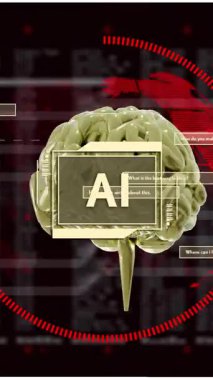 Dijital veri ve dünya haritası üzerinde yapay zeka animasyonu. Yapay zeka, teknoloji, yenilik, sinirsel ağ, veri görselleştirme, küresel