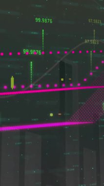 Dünya haritasında finansal veri işleme animasyonu. Küresel iş, finans, hesaplama, veri işleme ve bağlantılar konsepti dijital olarak oluşturulmuş video.