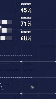 Finansal veri analizi ve koyu mavi arka plan üzerine küresel istatistik animasyonu. Finans, analitik, ekonomi, içgörü, eğilimler, görselleştirme