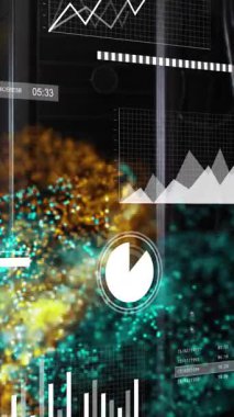 Siyah arkaplana karşı veri işleme ve dijital dalgaların animasyonu. Bilgisayar arayüzü ve iş teknolojisi kavramı