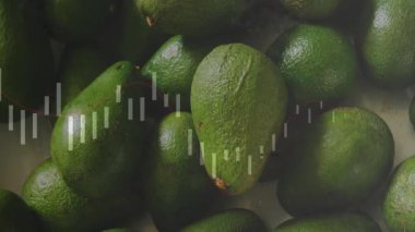 Animasyon ince çizgiler ve soldan görünen kırmızı çizgi, avokadolar üzerindeki pazar eğilimini gösteriyor. Üretim, sağlıklı, organik, minimalizm, market, sağlık, tazelik