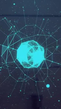 Beyaz noktalar ve masa üzerindeki şekillerin animasyonu. Küresel teknoloji ve dijital arayüz konsepti dijital olarak oluşturulmuş video.