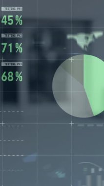 Animation of financial data processing over grid. Global business, finances, computing and data processing concept digitally generated video.