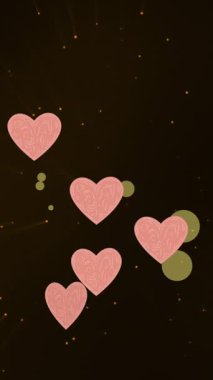 Noktalar ve ışık yollarının üzerindeki kalplerin canlandırılması. Yılbaşı partisi kutlaması konsepti dijital olarak oluşturulmuş video.