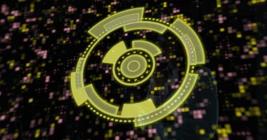 Stüdyodaki dijital arayüzle, piksel verileriyle etkileşime giren iş kıyafeti mühendisi. Holografi, yenilik, siber güvenlik, fütüristik, teknoloji, veri görselleştirme, arayüz