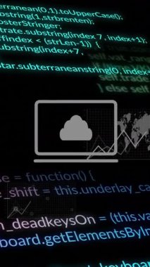Siyah arkaplanda dijital veri işleme animasyonu. Küresel iş, bağlantılar, hesaplama ve veri işleme kavramı dijital olarak oluşturulmuş video.