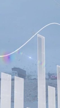 Animation of graph and data over timelapse with trucks on waste dump. Waste, garbage, pollution and finance concept digitally generated video.