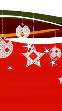 Kırmızı arka planda noel süslerinin animasyonu. Noel, kış, gelenek ve kutlama konsepti dijital olarak oluşturulmuş video.
