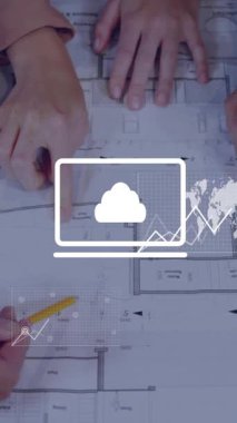 Finansal veri işleme animasyonunun, çeşitli meslektaşların planla ilgili notlar almaları üzerinden gerçekleştirilmesi. Küresel iş, finans, bilgisayar ve dijital arayüz kavramı dijital olarak oluşturulmuş video.