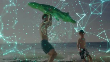 Çocuk sörf yaparken kıvılcımlı bir kovalamaca oynuyordu. Babası, teknik bölümün ortasında süzülen timsah gibiydi. Aile, eğlence, dinamik, bağlantı, açık hava, macera, gençlik