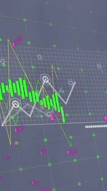 Animation of financial data processing over grid. Global business, finances, computing and data processing concept digitally generated video.
