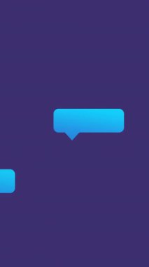 Hareket eden konuşma baloncuklarının canlandırılması mavi arkaplanda simgeler oluşturur. Sosyal medya ve dijital arayüz konsepti dijital olarak oluşturulmuş video.