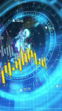 Kapsam taraması üzerinden finansal veri işleme animasyonu ve siyah arkaplanda 5G sembolü. Dijital olarak oluşturulan küresel finansman, bilgisayar ve dijital arayüz kavramı.