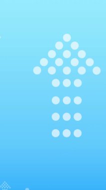 Mavi zemin üzerinde noktalar olan birden fazla beyaz okun animasyonu. yön ve hareket kavramı dijital olarak oluşturulmuş video.