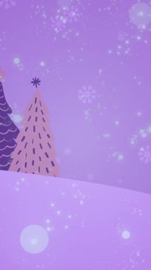 Koyu arkaplanda köknar ağaçlarının üzerine düşen kar animasyonu. Noel, gelenek ve kutlama konsepti dijital olarak oluşturuldu.