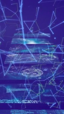 Siyah arkaplanda veri işleme üzerinden bağlantı ağının animasyonu. küresel bağlantılar, veri işleme ve dijital arayüz konsepti dijital olarak oluşturulmuş video.