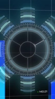 Karanlık arka planda bilimsel veri işleme animasyonu. küresel bilim, bağlantılar, veri işleme ve dijital arayüz kavramı dijital olarak oluşturulmuş video.