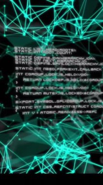 Siyah arkaplanda veri işleme ağı ile bağlantıların animasyonu. Küresel iş ve dijital arayüz kavramı dijital olarak oluşturulmuş video.