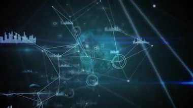 Parlayan düğümler beliriyor, ortaya çıkan ağ küresini oluşturuyor ve veri viz için çizelgeleri canlandırıyor. Fütürist, dijital, ağ, görselleştirme, teknoloji, veri, soyut