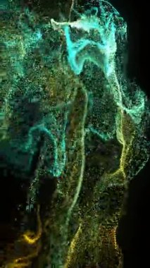 Siyah arka planda hareket eden beyaz ve yeşil şekillerin animasyonu. Desen, teknoloji ve dijital arayüz kavramı dijital olarak oluşturulmuş video.