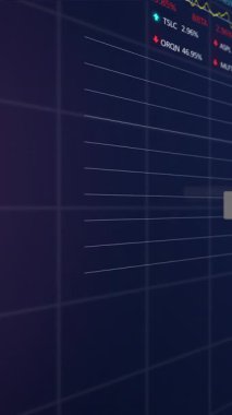 Bildirim çubukları, grafikler ve ticari panoların siyah arkaplan üzerine animasyonu. Dijital olarak oluşturulmuş, hologram, rapor, iş dünyası, borsa, sosyal medya, düğme ve teknoloji kavramı.