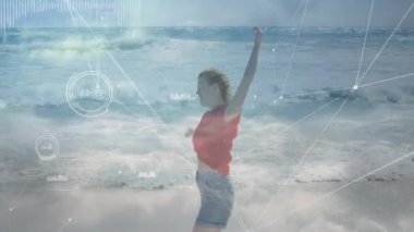 Sürüklenen ağ, teknoloji gösterisinde kameraya bakan ilham verici dansçının kollarını örtüyor. Hareket, zarafet, dinginlik, yenilik, akıcılık, açık hava, enerji