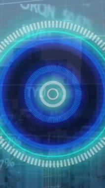 Finansal veri işleme ve şehir manzarası üzerindeki taramaların animasyonu. Dijital olarak oluşturulmuş küresel bağlantılar, iş, bilgisayar ve veri işleme kavramı.