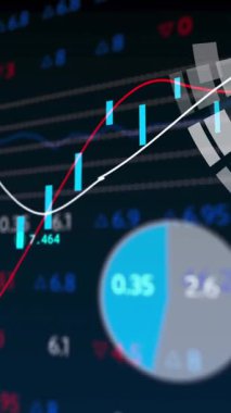 Animation of scope scanning over financial data processing on black background. Global business, finances and digital interface concept digitally generated video.