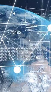 Siyah arkaplanda dünya çapında bağlantı ve veri işleme ağının animasyonu. Dijital olarak oluşturulmuş küresel bağlantılar, bilgisayar ve dijital arayüz kavramı.