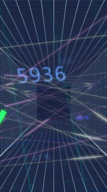 Animation of financial data processing over grid. Global business, finances, computing and data processing concept digitally generated video.