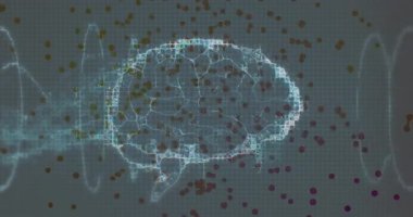 Noktalar sürükleniyor. Kablolu beyin ortaya çıkıyor. Düğümler birbirine bağlanıyor. Fütüristik, teknoloji, dijital, nöral, soyut, yenilik, bağlantı