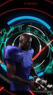 Afrika kökenli Amerikalı erkek rugby oyuncusunun animasyonu siyah arkaplanda tarama yapıyor.