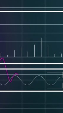 Animation of interface with statistical data processing against green background. Computer interface and business data technology concept