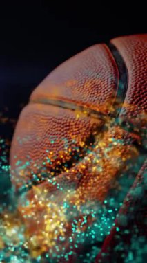 Basketbola karşı yeşil ve sarı dijital dalga animasyonu ve siyah arkaplanda ışık noktası. Spor teknolojisi kavramı