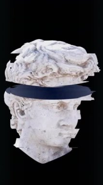 Mavi neon şekillerin hareket edişinin animasyonu ve siyah arkaplanda heykel. Teknoloji ve dijital arayüz kavramı dijital olarak oluşturuldu.