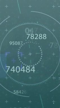 Karanlık arka planda tarama ve veri işleme animasyonları. Küresel finans, iş, bağlantılar, hesaplama ve veri işleme kavramı dijital olarak oluşturulmuş video.