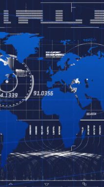 Animation of financial data processing over world map. Global business, finances, computing and data processing concept digitally generated video.