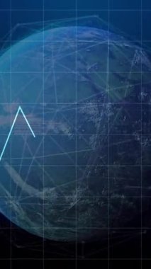 Diyagram ve kürede veri işleme animasyonu. Teknoloji, iş ve dijital arayüz kavramı dijital olarak oluşturulmuş video.