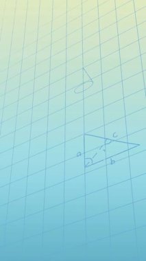Mavi arkaplan üzerinde matematiksel veri işleme animasyonu. Küresel bilim, bilgisayar ve veri işleme kavramı dijital olarak oluşturulmuş video.