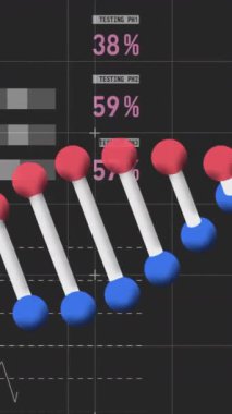 İstatistikler üzerinde DNA iplikçiklerinin animasyonu. küresel sosyal medya, bağlantılar, dijital arayüz, teknoloji ve ağ konsepti dijital olarak oluşturulmuş video.