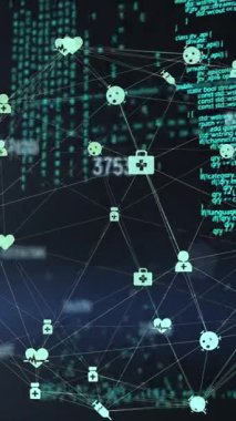 Veri işleme ve ışık noktası üzerine değişen sayıların animasyonu ve dijital simgelerin küresi. Küresel ağ ve iş teknolojisi kavramı