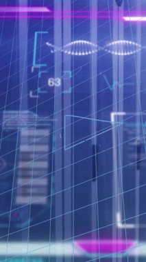 Sunucu odasına karşı veri işleme ve matematiksel denklemlerle arayüzün animasyonu. Bilgisayar arayüzü ve iş veri depolama teknolojisi kavramı