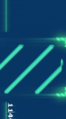 İkonlar ve binalarla bağlantı ağı üzerinden veri işleme animasyonu. Küresel iş ve dijital arayüz kavramı dijital olarak oluşturulmuş video.