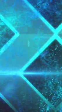 Siyah arkaplanda mavi parçacık bulutu üzerinde parlayan mavi elmas ızgarasının animasyonu. Veri, teknoloji ağı, bağlantı ve iletişim, dijital olarak oluşturulmuş video.