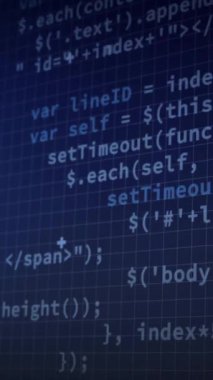 Kapsamlı tarama ve kara arkaplanda veri işleme animasyonu. Küresel teknoloji, bilgisayar ve dijital arayüz kavramı dijital olarak oluşturulmuş video.