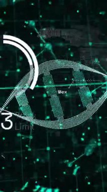 DNA iplikçiklerinin animasyonu, kara arkaplanda tarama kapsamı üzerinde veri işleme. Küresel bilim, yapay zeka, bağlantılar, hesaplama ve veri işleme kavramı dijital olarak oluşturulmuş video.