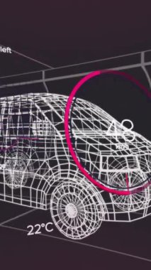Çemberdeki sayıları değiştirmenin animasyonu, akü simgesi, harita üzerindeki ok, minibüsün 3D modeli. Dijital olarak üretilmiş, hologram, illüstrasyon, ölçüm, ulaşım ve teknoloji kavramı.
