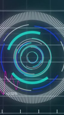 Siyah arkaplanda tarama yaparak finansal veri işleme animasyonu. Küresel iş, finans ve dijital arayüz kavramı dijital olarak oluşturulmuş video.