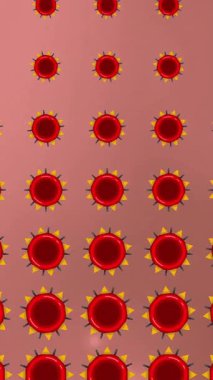 Işık noktalarının üzerinde hareket eden kırmızı şekillerin canlandırması. Teknoloji, iş ve dijital arayüz kavramı dijital olarak oluşturulmuş video.